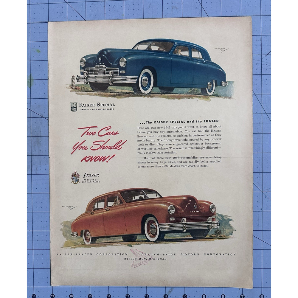 1946 Kaiser-Frazer Company Graham-Paige Motors Cars Blue Vintage Print Ad